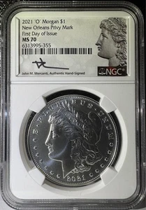 2021 (O) Morgan Silver Dollar First Day Of Issue NGC MS70 Mercanti Signed (355) - Picture 1 of 2