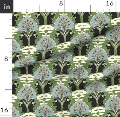 Caprichoso Tp Gato Verde Art Nouveau Art Deco Impreso Tela de Algodón por Yarda Foto 1 de 4