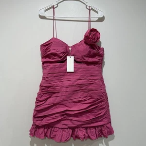 NWT Loveshackfancy Jessilyn Ruched Mini Dress Sz 12 Pomegranate Pink Cocktail - Picture 1 of 12