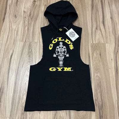 Gold's Gym Muscle Joe 无袖连帽衫男式小号黑色训练锻炼 - 全新带标签 — 第 1/4 张图片