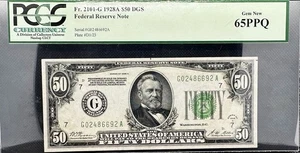 🔷 1928A $50 PCGS 65PPQ GEM NEW – Fr. 2101-G • Chicago DGS Federal Reserve Note - Picture 1 of 2