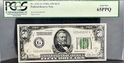 🔷 1928A $50 PCGS 65PPQ GEM NEW – Fr. 2101-G • Chicago DGS Federal Reserve Note - Image 1 of 2