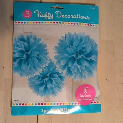 Decoraciones colgantes de papel azul esponjoso paquete de 3 16 pulgadas NUEVO Foto 1 de 3