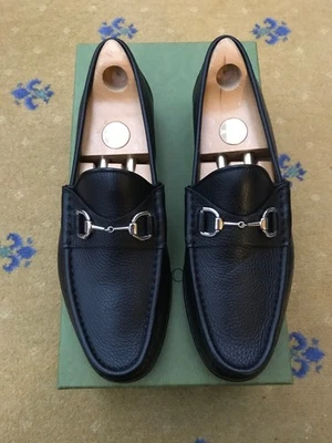 Gucci Loafers Leather Shoes Black Silver Horsebit Buckle Mens US 10 UK 9.5 43.5 - Image 1 of 4