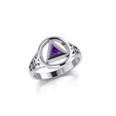 AA Recovery Celtic 925 Sterling Silver Ring Sobriety Jewelry Choice of Gemstone - Image 1 of 3