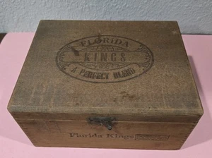 1920s FLORIDA KINGS A-PERFECT-BLEND Boite Nature Wooden Cigar Box FACTORY #110 - Picture 1 of 15