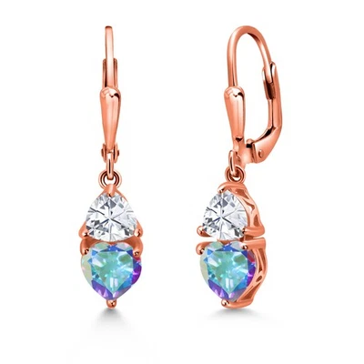 18K Rose Gold Plated Silver Dangle Earrings Mystic Topaz Moissanite (2.94 Cttw) - Image 1 of 4