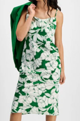 Vestido slip Bar III feminino verde floral midi tamanho XL casamento trabalho viagem cidade chique - Imagem 1 de 4