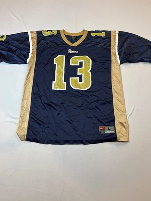 Camiseta Vintage Nike Kurt Warner #13 St Louis Rams Azul Dourada Masculina Tamanho Grande G - Imagem 1 de 4