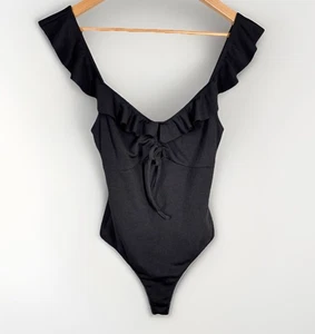 Body ASTR The Label donna piccolo nero balza arricciata senza maniche nuovo senza etichette - Foto 1 di 8