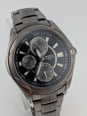 Reloj Armitron Hombre 20/4339 Hombre Plateado Negro Acero Día Fecha 6.75"- Batería Nueva Foto 1 de 4