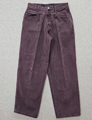 Jeans feminino vintage Girbaud 9/10 The Stone lavado plissado V cônico solto roxo - Imagem 1 de 4