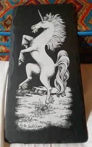 Pizarra Unicornio Blanco 12" Colgante de Pared Arte Placa Jack Crane Frank Weng Associates - Imagen 1 de 6