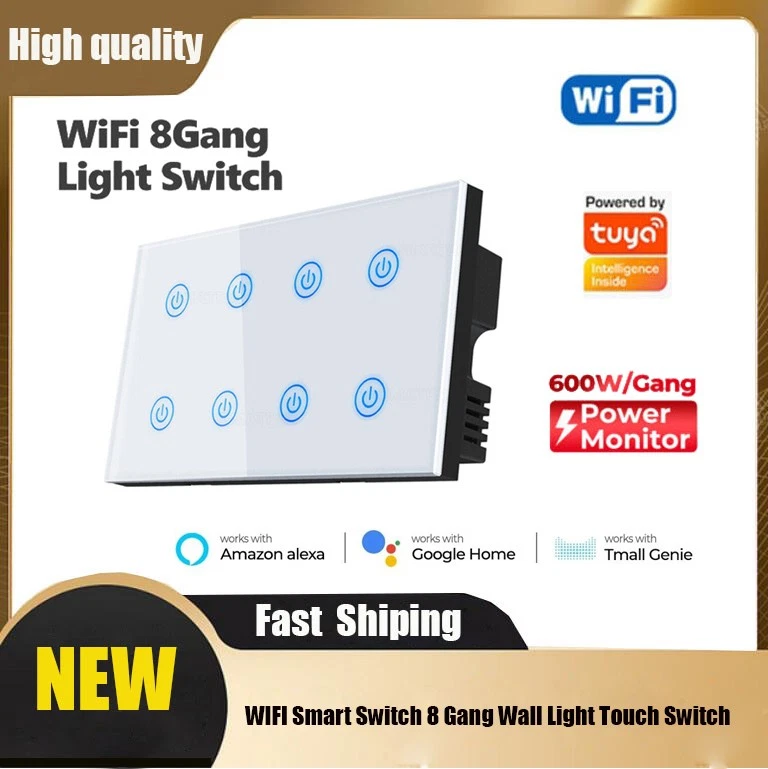 Tuya WIFI Smart Switch 8 Gang Wall Light Touch Switch for Alexa Google Home FS - Image 1 of 4