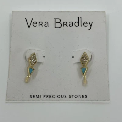 Pendiente Vera Bradley Triángulo Pavé Enhebrador Semiprecioso Turquesa Tono Dorado Nuevo con Etiquetas Foto 1 de 4