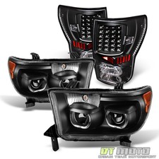 Halo Headlights+Black Led Smd Tail Light For 2007-2013 Toyota Tundra Blk Diamond