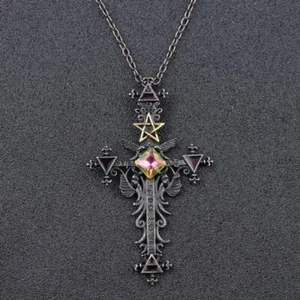 Collana dichiarazione croce gotica triangolo pentagramma collana geometrica con scatola - Foto 1 di 2