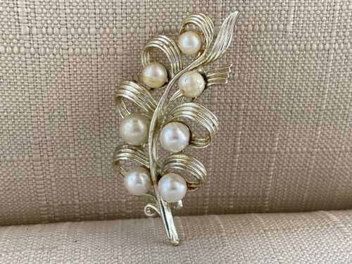 Épingle vintage ton or fausse perle mode bijoux fleur broche épingle