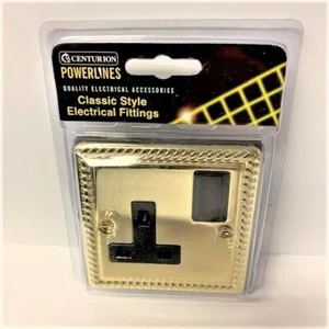 Enchufe eléctrico estilo georgiano latón dorado con inserciones negras. tornillos incluidos - Imagen 1 de 2