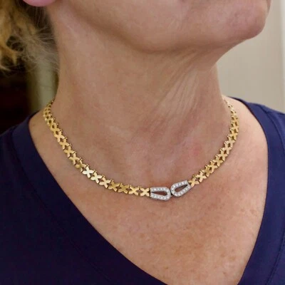 ESTATE 14KYG ITALIAN MADE .75ct NATURAL MINED DIAMOND COLLAR NECKLACE (16 inch) - Image 1 of 4