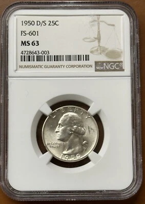 1950-D/S Washington Quarter Silver FS-601 NGC MS63 MS 63 OMM - TCCCX - Image 1 of 4