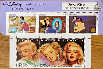 Caribbean UNUSED Stamps: Grenada Disney Snow White; St Vincent Marilyn Monroe - Image 1 of 3