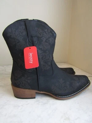 NIB Jeossy 9805 Floral Imprint Ankle Western BLK Boots Side Zip Fashion Women 10 - Image 1 of 4