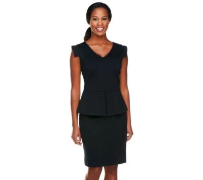 Vestido Status by Star Jones Negro Tejido Cuello en V Sin Mangas Peplum 12 Nuevo Foto 1 de 4