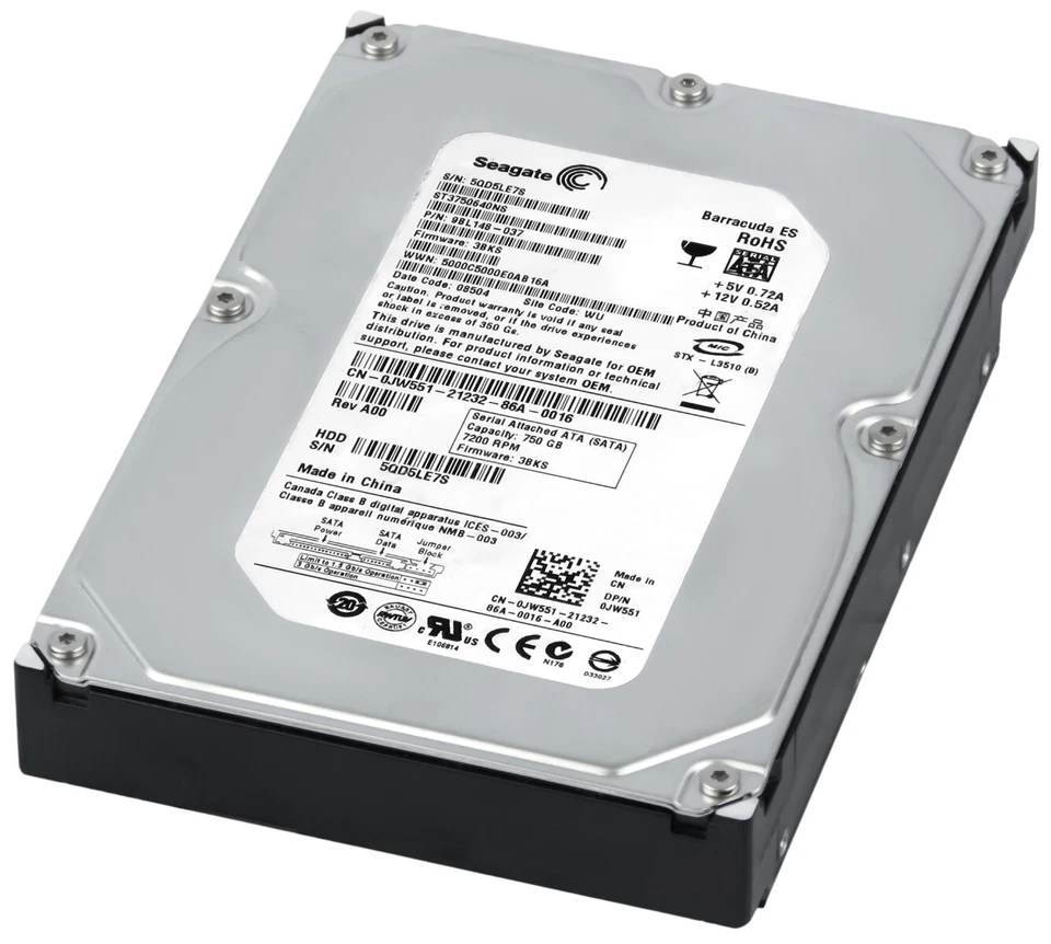 Disco Rigido Dell 0JW551 ST3750640NS 750GB 7.2K 16MB SATA II 3.5'' - Immagine 1 di 3
