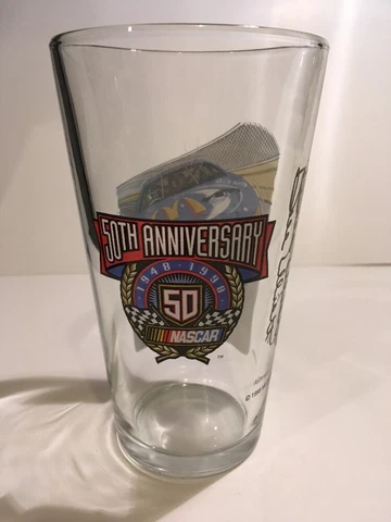 NASCAR 50th Anniversary Beer Glass - Signed by Bill Elliott - Blue Design Cover
