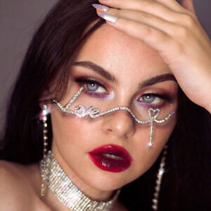 Women Rhinestone Eye Glass Frame Love Heart Color Face Mask Chain Sexy 05021