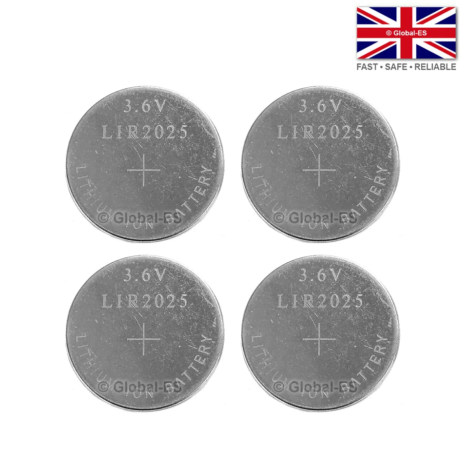 4pcs LIR2025 Rechargeable CR2025 Li-Ion Coin Cell Battery - 3.6V 25mAh - Image 1 of 1