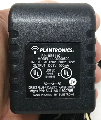 Genuine Plantronics Class 2 Transformer UD090050C 45561-02 DC9V 500mA 12W - Image 1 of 4