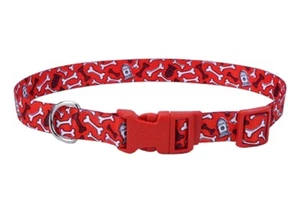 Coastal "Pet Attire" Nylon Dog Collar, Red w/Bones Pattern, Medium 14”-20” 3/4 - Picture 1 of 1