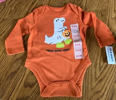 NWT Old Navy Unisex 0-3 Month One Piece Long Sleeve Dinosaur Trick-Rawr-Treat - Image 1 of 2