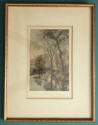 Vintage Wallace Nutting Signed Lingering Water Colored Art Lithograph Framed - Image 1 of 4