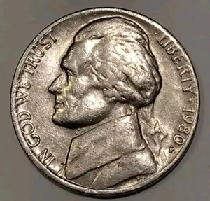 1980 P Jefferson Nickel Filled "P" Mintmark Error Circulated Coin - Picture 1 of 3