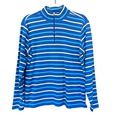 LL Bean Mens 1/4 Zip Pullover Extra Large XL Striped Blue Casual Everyday Cotton - Image 1 of 4