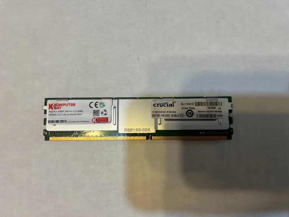 CRUCIAL 8GB DDR2-667 PC2-5300F 2RX4 240PIN FBDIMM CT102472AF667.M18DC0D6 J3-4(13 - Image 1 of 4