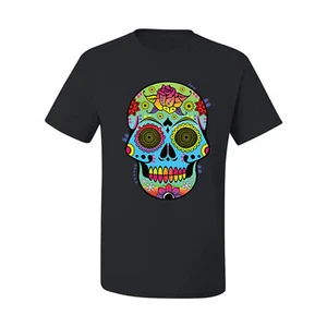 Colorida camiseta gráfica floral con calavera de azúcar para hombre - Imagen 1 de 26