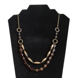 Vintage Brown & Gold Faceted Beads Lightweight Double Strand Statement Necklace - Picture 1 of 10