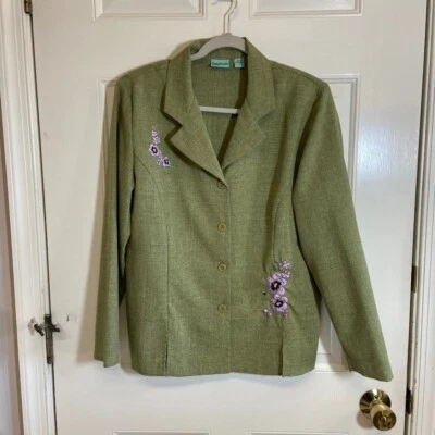 Blazer Sara Morgan for Haband Mujer M Verde Abotonado Bordado Flor Retro Foto 1 de 4