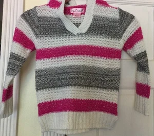 Pink Angel Pink Gray And Ivory Toddler Girl Sweater Long Sleeves Hood Size 4 - Picture 1 of 8