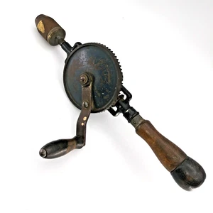Vintage Brown Egg Beater Hand Drill Hand Powered MADE IN USA Wooden Handles - Picture 1 of 8
