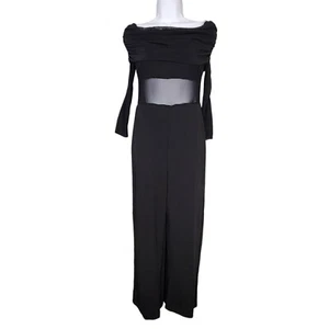 Lulus Sultry Statement Black Mesh Ruched Off-The-Shoulder Jumpsuit Medium - Picture 1 of 8