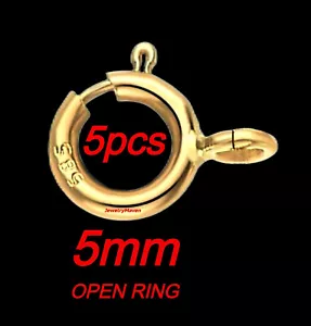 (5) PAQUETE DE CINCO broche de anillo de resorte de oro amarillo de 14 k peso estándar de 5 mm salto abierto - Imagen 1 de 4