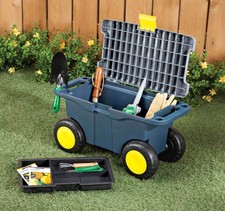 Rolling Garden Cart Stool Work Tray Portable Seat Heavy Gardening Storage Tools