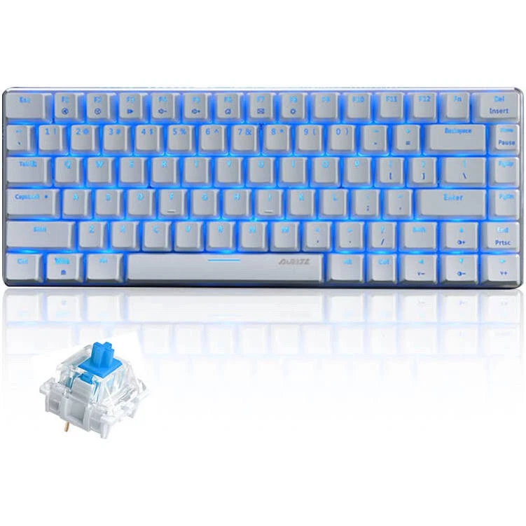 Ajazz AK33 Pro. Mechanical Keyboard Blue Switch 82-Keys White Gaming Keyboard - Image 1 of 1