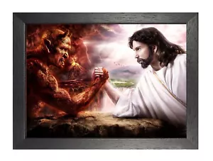 Poster Gesù e il Diavolo Braccio Lotta Paradiso Inferno Religione Quadro Stampa Chiesa - Foto 1 di 3
