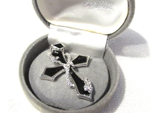 Sterling Silver Black Enamel Biker Cross Pendant With Crystal Wrapped Snake - Picture 1 of 4